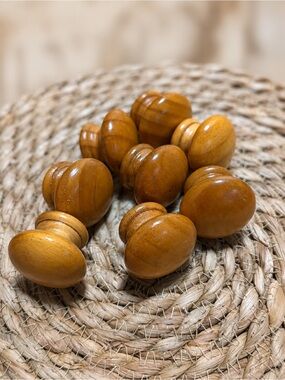 Solid Wood Cabinet Knobs Set of 8 Warm Honey Pine Drawer Pulls